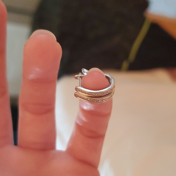 Real diamond and 10 kt white gold earrings - Picture 4 of 6